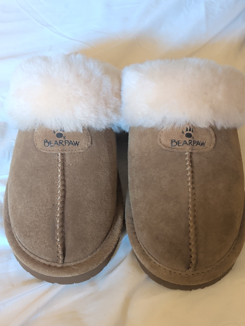 BearPaw Adult Tan Suede Slip-On Shearling Clog Slippers *Brand New*